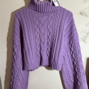WAYF Purple Cable Knit Turtleneck Sweater